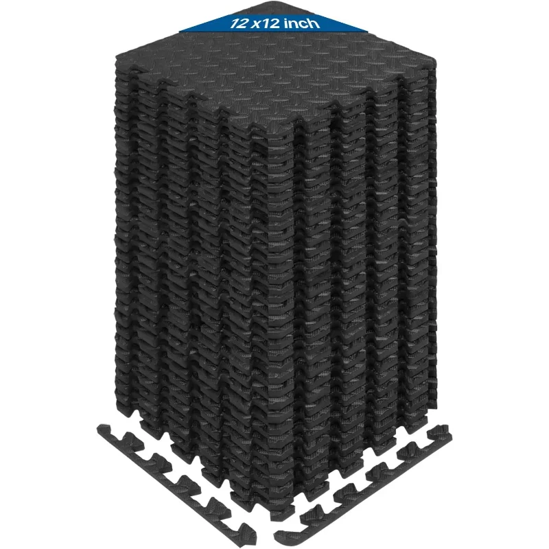 

Yes4All 36 pcs Interlocking Exercise Foam Mats, Cover 36 sqft, 3/8 inch Thick, Black Color exercise mat gym mat