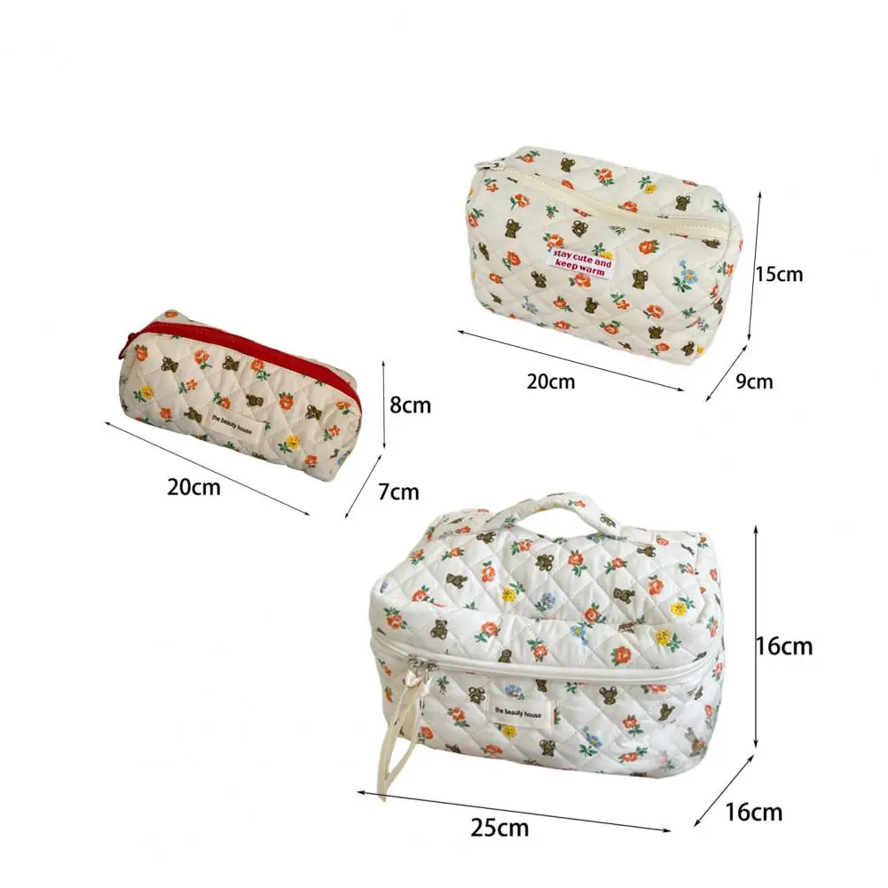 

Casual Cosmetic Bag Foldable Storage Soft Surface Flower Bear Print Makeup Pouch Toiletry Handbag