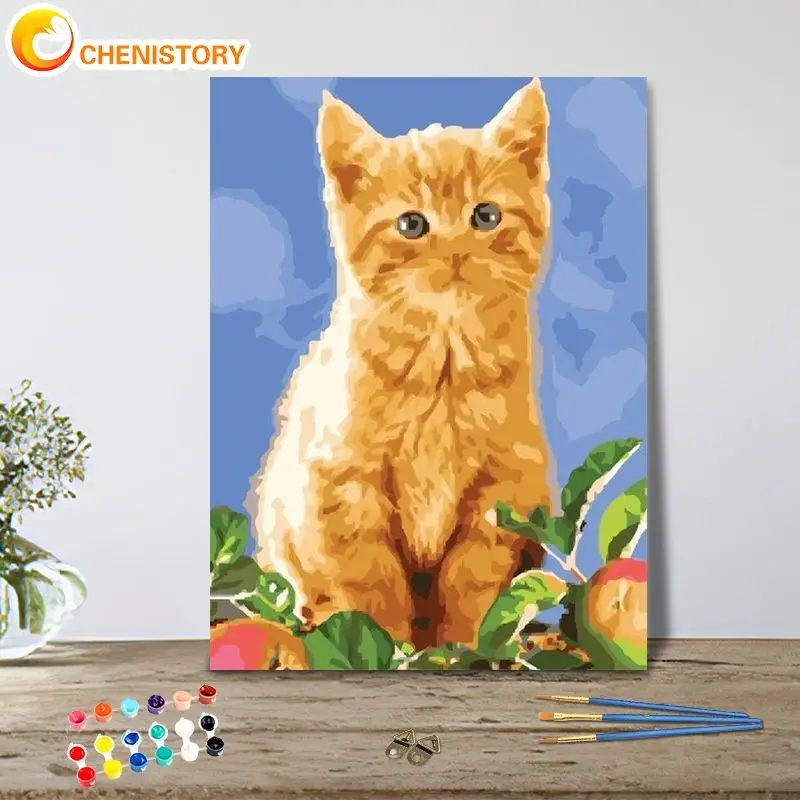 

CHENISTORY Diy 60x75cm Frame Pictures By Number Orange Cat Kits Drawing On Canvas Painting By Numbers Animal Art Gift Home Decor