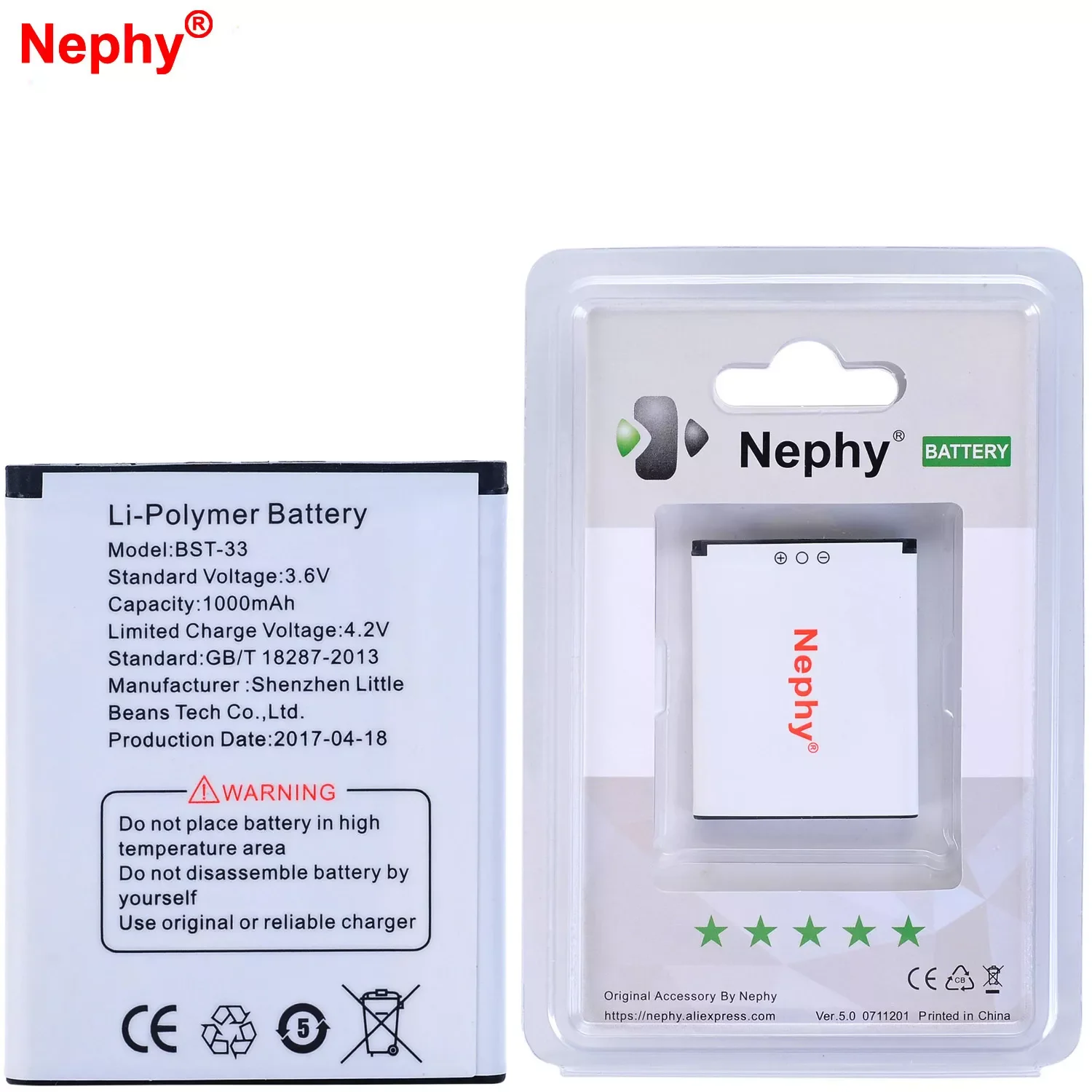 

2023New 2019 Nephy Original Battery BST-33 For Sony Ericsson U10i J105i T715 G705 T700 W595c C702c G502C G700C K530i K550i K630i