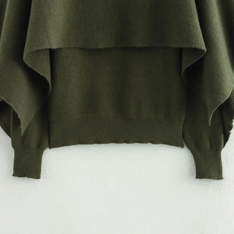 Свободный плащ TRAF пуловер женский свитер осенние новинки зеленый с круглым