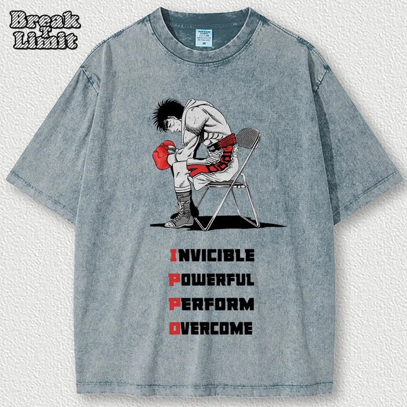 

Мужские футболки с рисунком аниме Ippo Makunouchi, винтажные Промытые футболки из 100% хлопка, Летние повседневные топы с коротким рукавом для мужчин и девочек