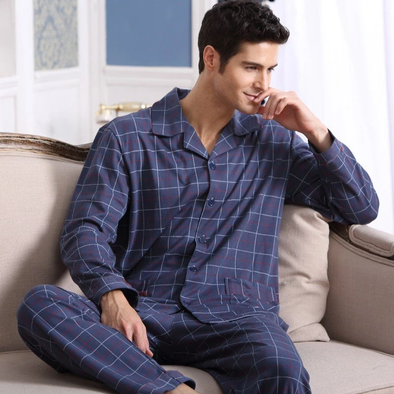 Conjunto de pijamas a cuadros para hombre, ropa de dormir de manga larga para estar en casa, primavera y otoño, 2022