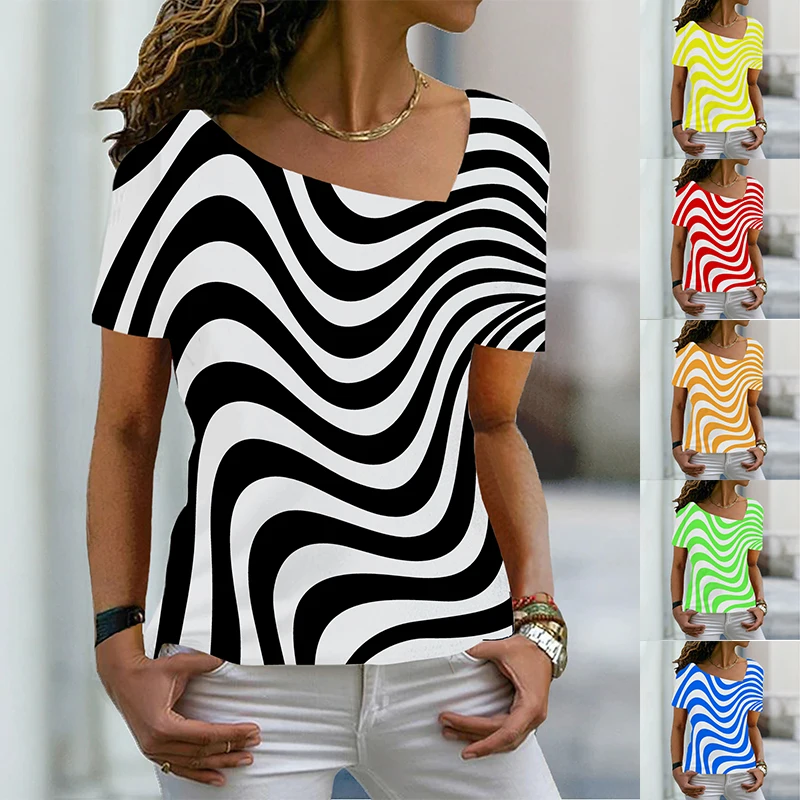

2022 Summer Women's Fashion Abstract Geometric T Shirt V Neck L Neck Basic Tops Rainbow / 3D Plus Size Print Shirt 6XL Pullover
