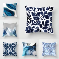 watercolor blue cushion cover abstract mable geometric pattern sofa pillow cases bedroom home decor car office decorative