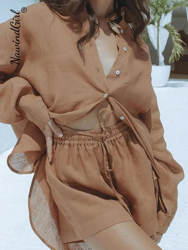 

Casual Shirt Shorts 2 Piece Sets Women 2023 Single-Breasted Short Sleeve Lapel Tops Suit Female Loose Lace Up Wide Leg Pants Set