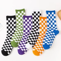 fashion chessboard geometry women socks cute casual kawaii cotton sock for girls funny happy harajuku chaussette