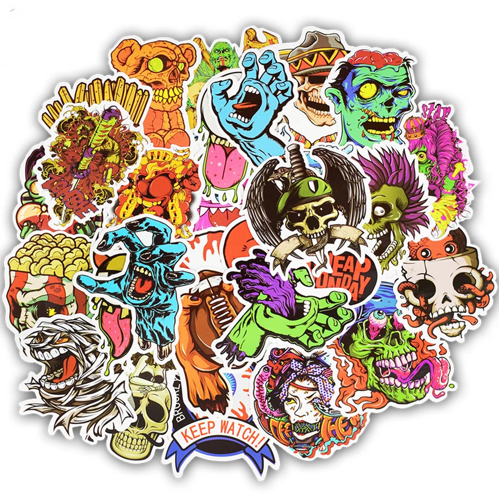 

10/30/50pcs Funny Horror Devil Skull Graffiti Stickers Guitar Laptop Skateboard Luggage Phone Waterproof Decal Kids Sticker Toy