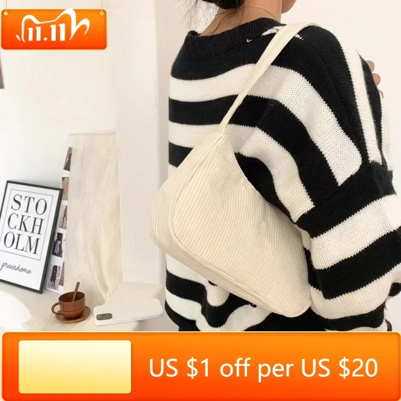 

Winter Corduroy Shoulder Bags Casual Women Underarm Bag Travel Armpit Shopping Pouch Phone Pouch Zipper Female Handbag Clutch