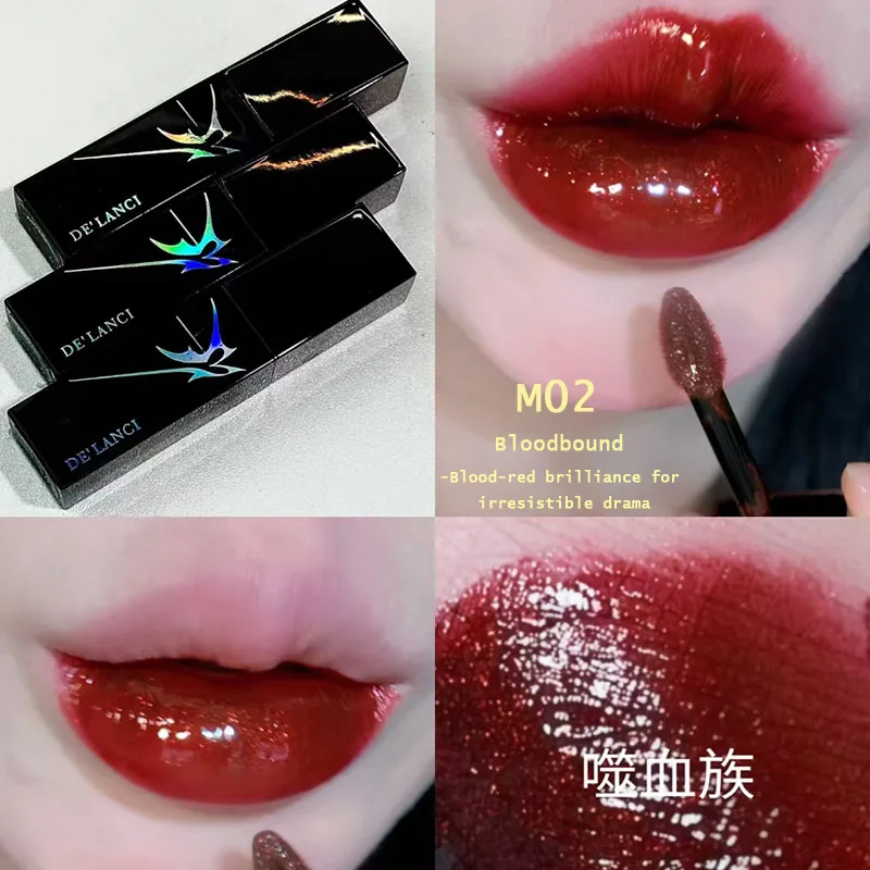 Фото Блеск для губ DE'LANCI Goth Velvet Moist Matte Shimmer: красный, синий, дымчатый, высокопигментированный, с мелким шиммером, стойкий, для Хэллоуина №5