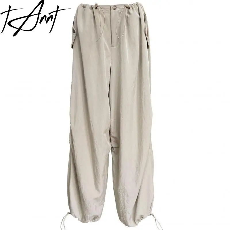 

Tannt Women Pant Drawtherope High Waist Leisure Wide Leg Pants Fashion Loose Black Sweatpants Women 2023 New Long Trousers