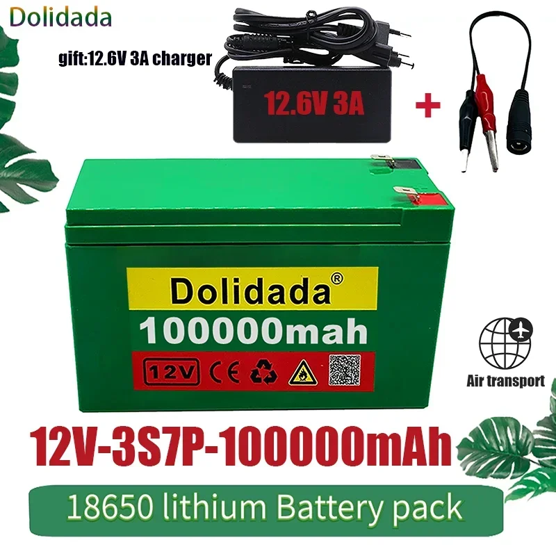

New 12V 100000mAh 3S7P 18650 Lithium Battery Pack+12.6V 3A Charger, Built-in 100Ah High Current BMS Used for Sprayer
