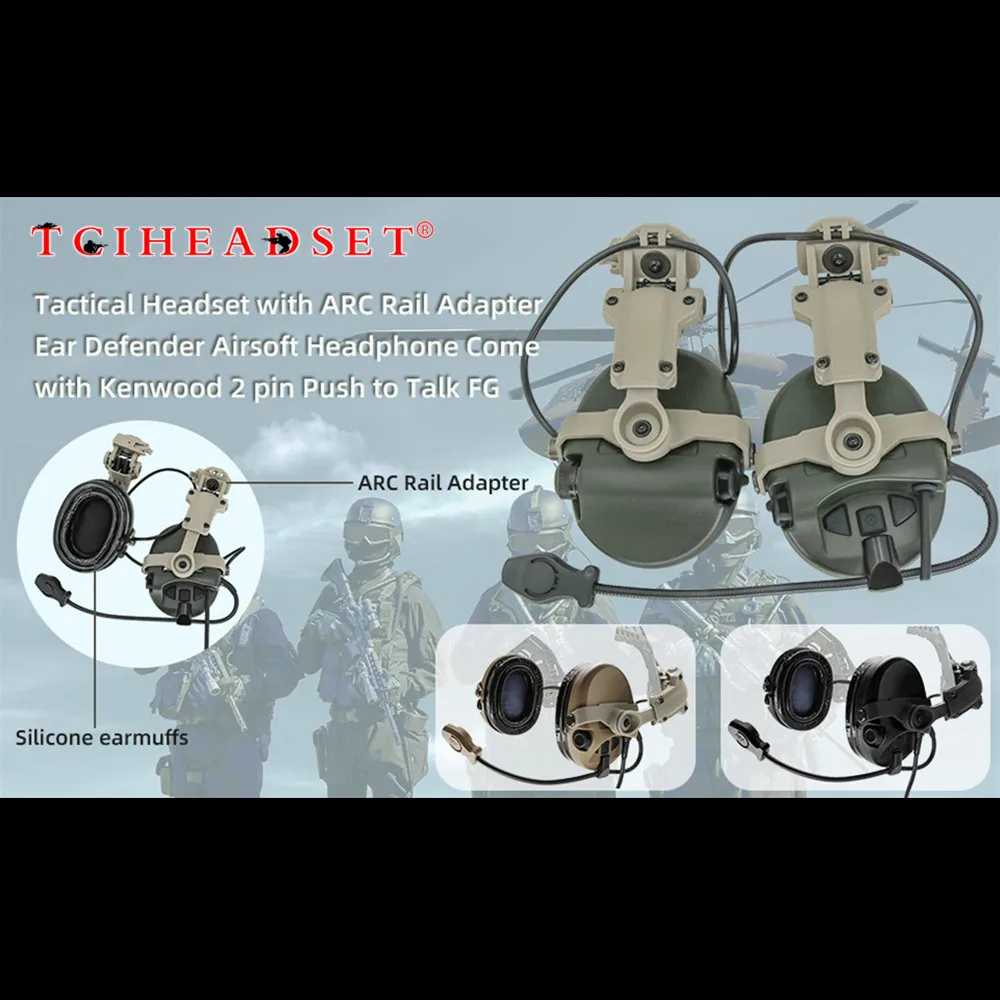 TCLHEADSET Tactical headset with ARC rail adapter Solding headset anti-noise air gun hunting shooting earmuff with Kenwood 2-pin