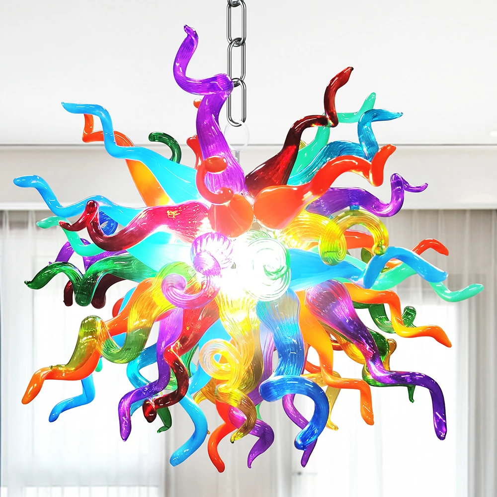 

New Art Glass Chandeliers for Dining Room Creative Bright Colored Hand Blown Glass Modern Chandelier Light for Living Room
