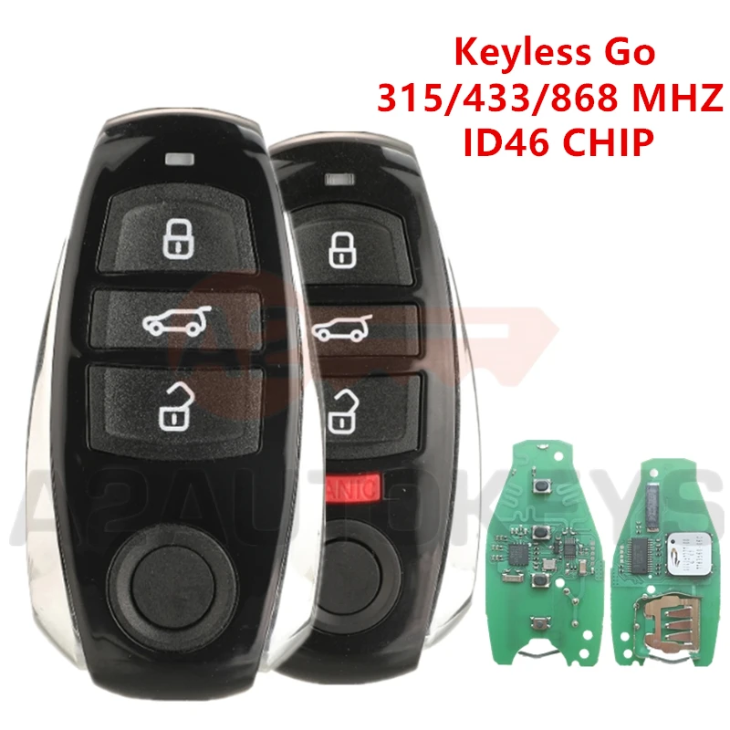 A2AUTOKEYS 3/4 кнопки 315/433/868 МГц ID46 чип приближения Keyless Go автомобильный дистанционный