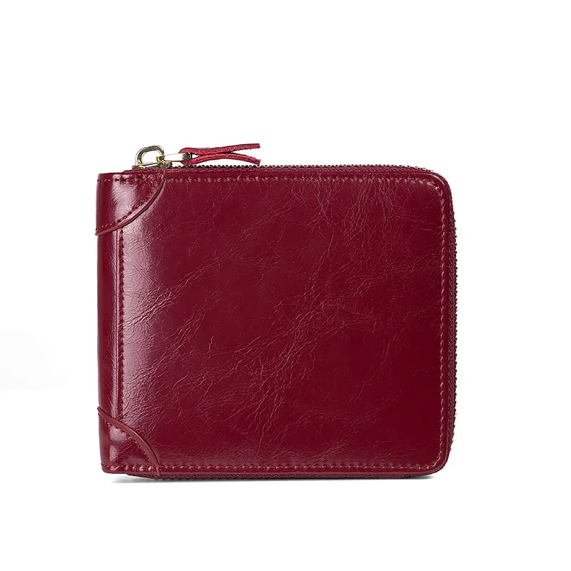 Vintage Genuine Leather Women's Short Wallet Multi-Functional Female Zipper Coin Purse RFID Card Holder For Ladies