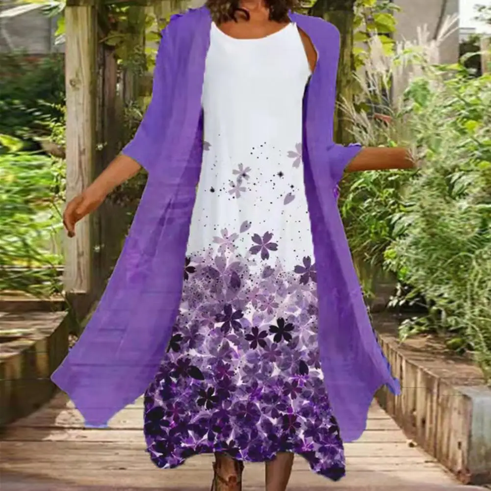 Комплект женской одежды однотонное пальто кардиган платье без рукавов с