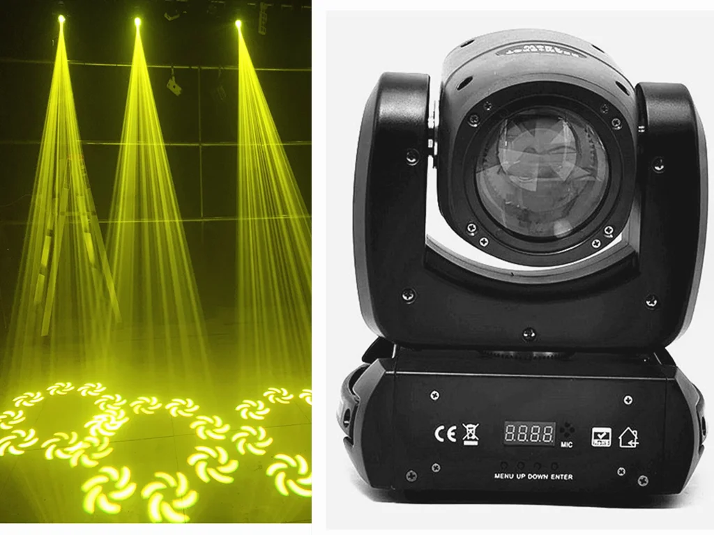 

mini LED moving headlight 120W + spotlight + 8 rotating prisms dj disco dmx stage lighting effect light