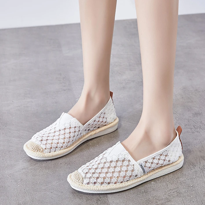 Women's Fisherman's Shoes Summer Flat Shoes Hollow Breathable Casual Shoes Loafers Comfortable Sandals Mesh Shoes Straw Shoes
