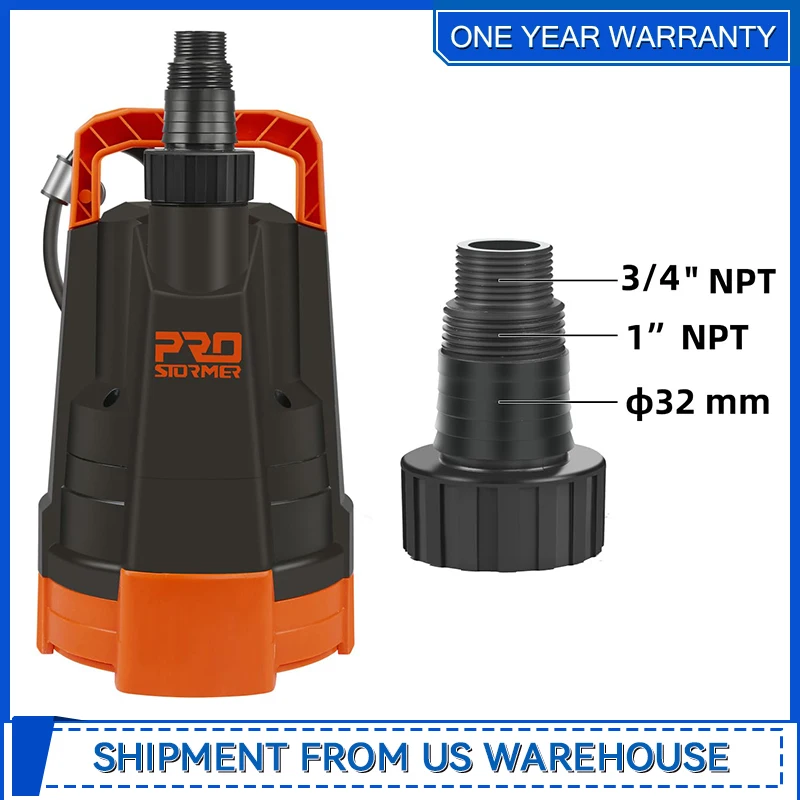 1HP 3430GPH Портативный бытовой погружной дренажный насос для бассейна и подвала