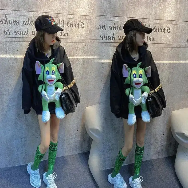 

2022 new spring and autumn design cute cartoon stitching loose hooded loose sweater jacket women trendy ins