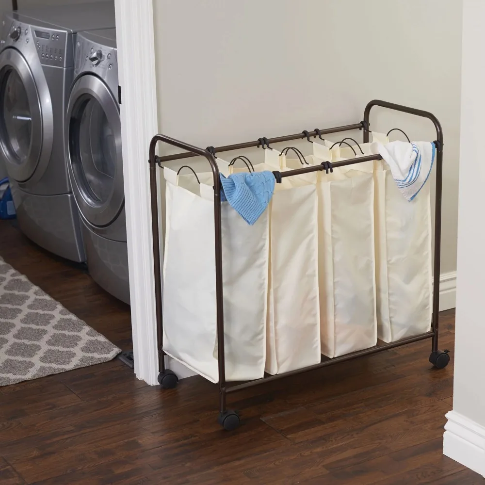 

Rolling Laundry Hamper Clothing Organizer with Quad Sorter Bags