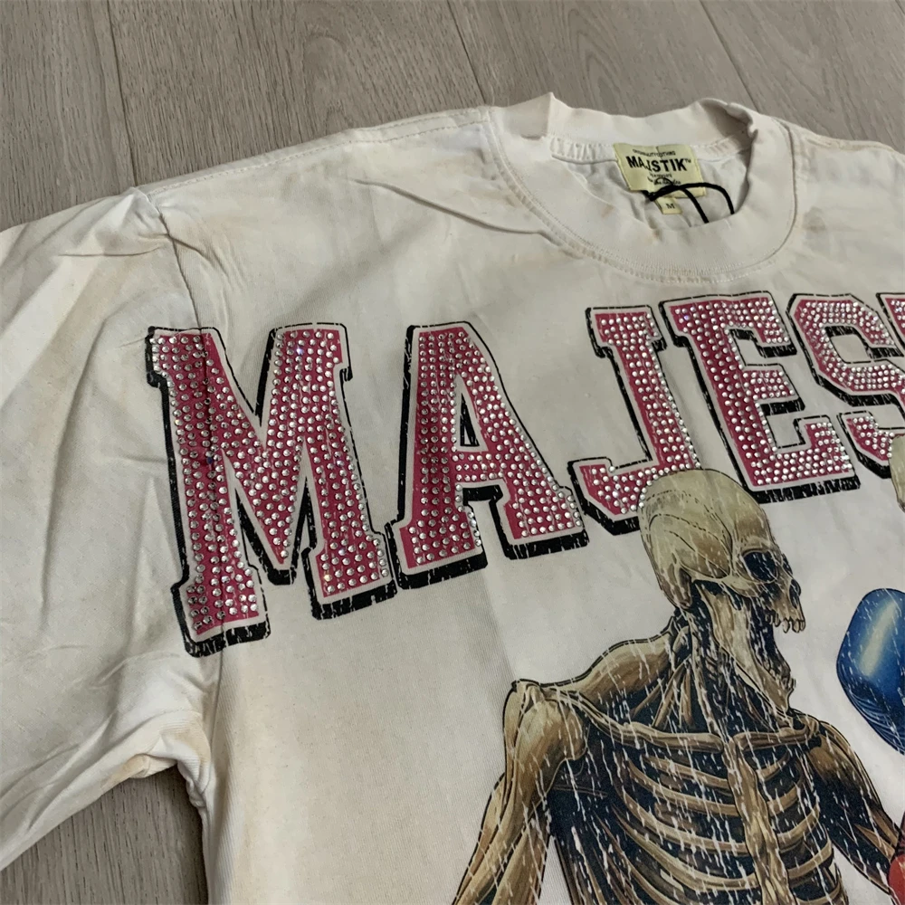Фото Футболка Apricot Majestik Tee 2026 с принтом Skeleton Boxing Match для мужчин и женщин, лучшее качество, из плотной ткани, топы, футболки №5