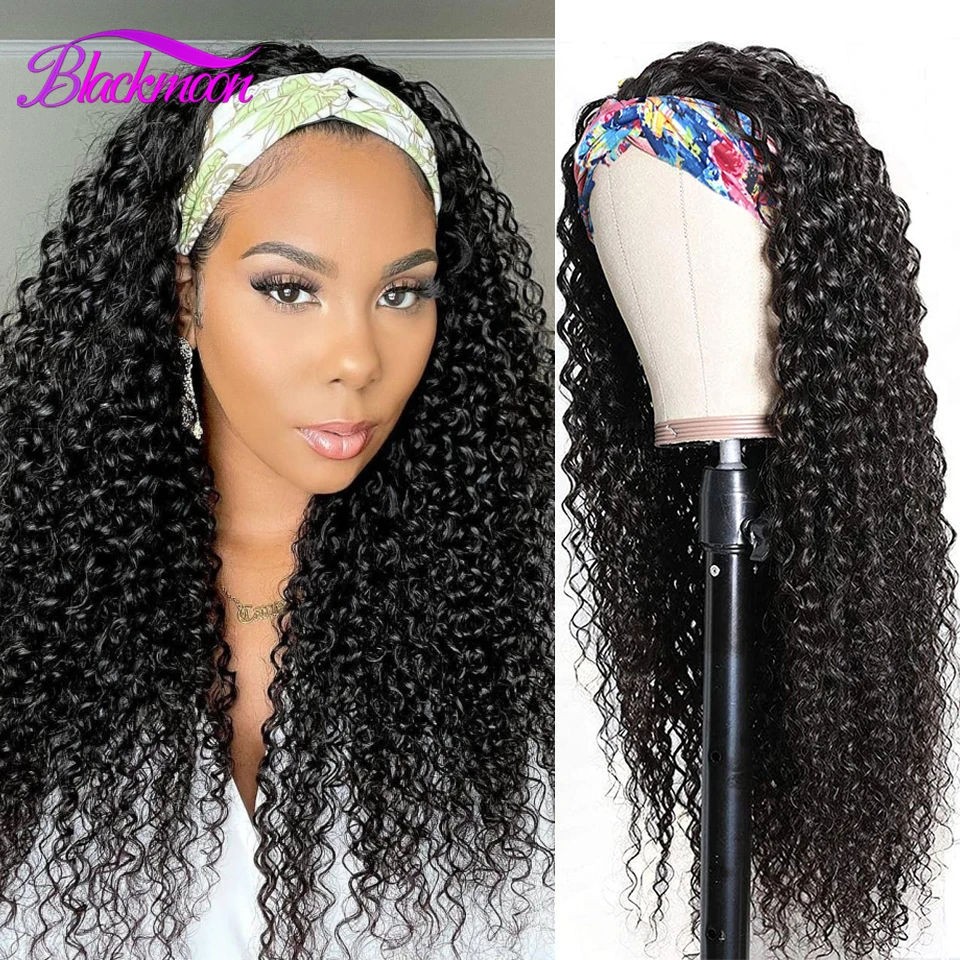 

Mongolian Kinky Curly Headband Wig Human Hair 12-26Inch Glueless Kinky Curly Human Hair Wigs for Women Easy to Go 180% Blackmoon