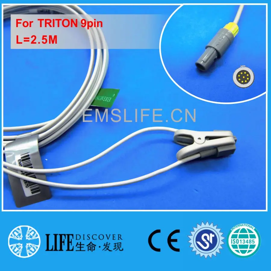 Многоразовый мягкий Датчик spo2 на палец для мониторинга пациента TRITON 9pin