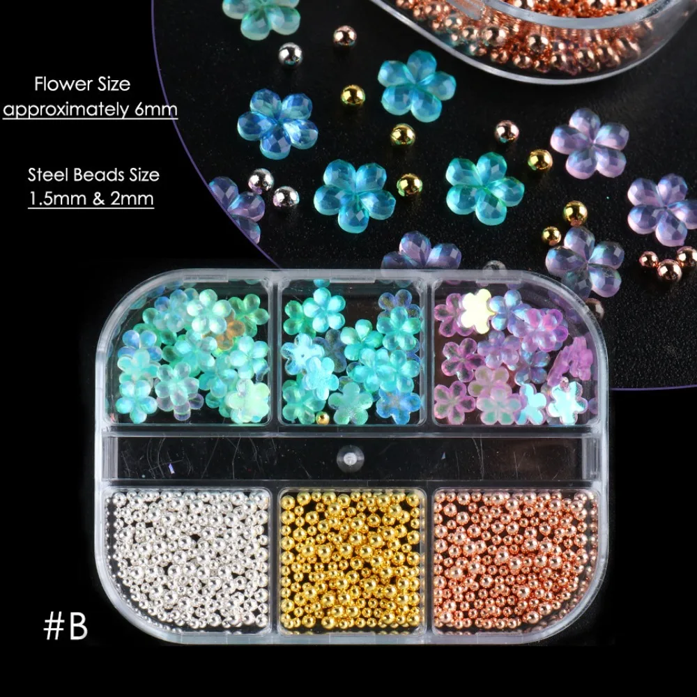 

Box Of Acrylic Stone Rainbow Color 3D Nail Rhinestone Petals Crystal AB Flat Back Nail Art Decorating Tools