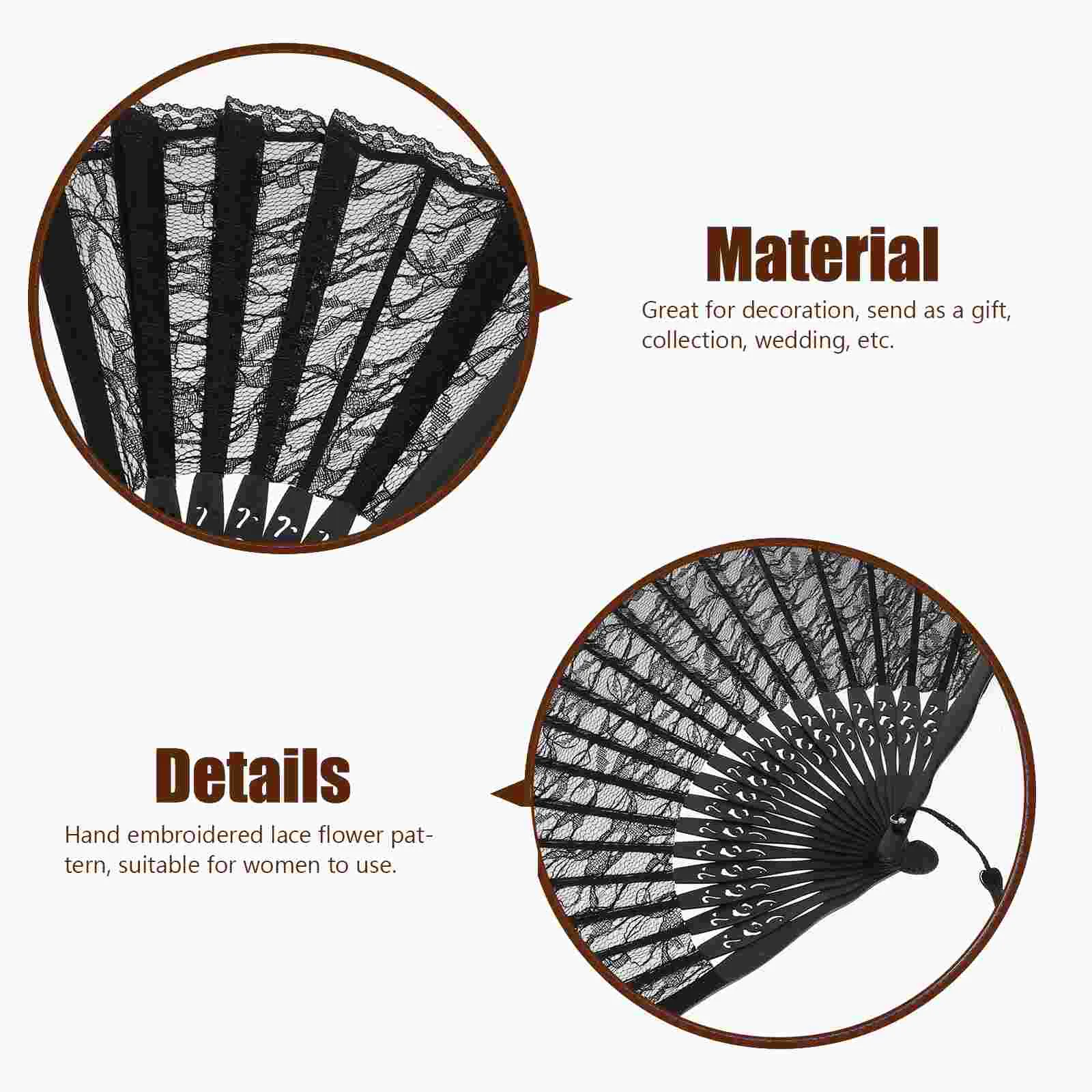 

Fan Folding Hand Lace Fans Women Silk Handheld Spanish Chinese Foldable Black Japanese Wedding Victorian Held Paper Cotton