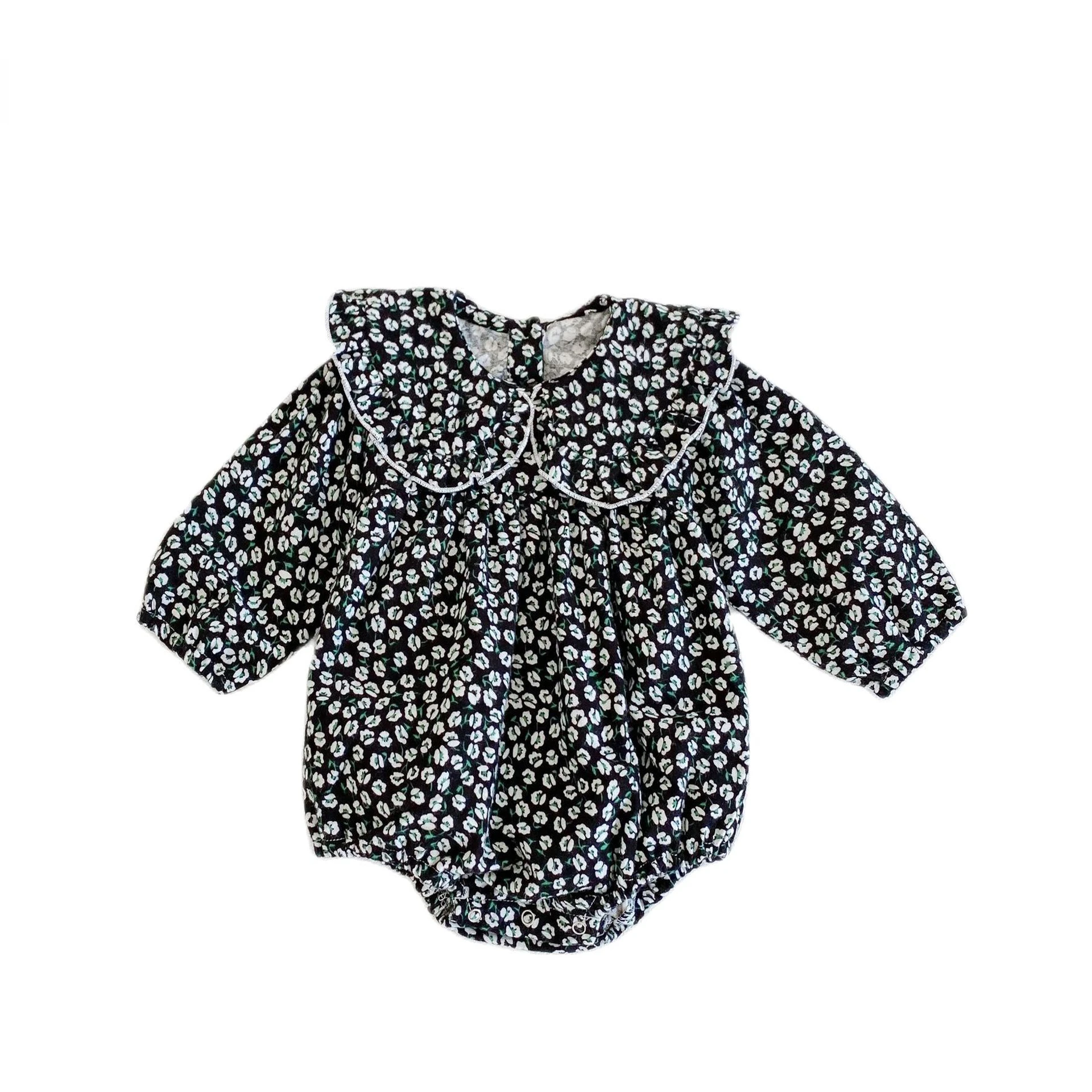 

Hot selling baby girls clothing sets clothes 2021 Autumn Baby girl's cotton floral brushed doll collar long-sleeved romper