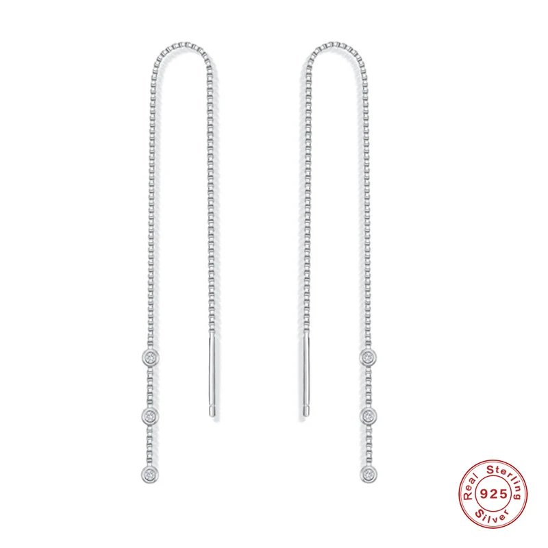 

Aide 925 Sterling Silver Three Zircon Charm Long Chain Tassel Threader Earrings For Women Elegant Versatile Piercing Earrings
