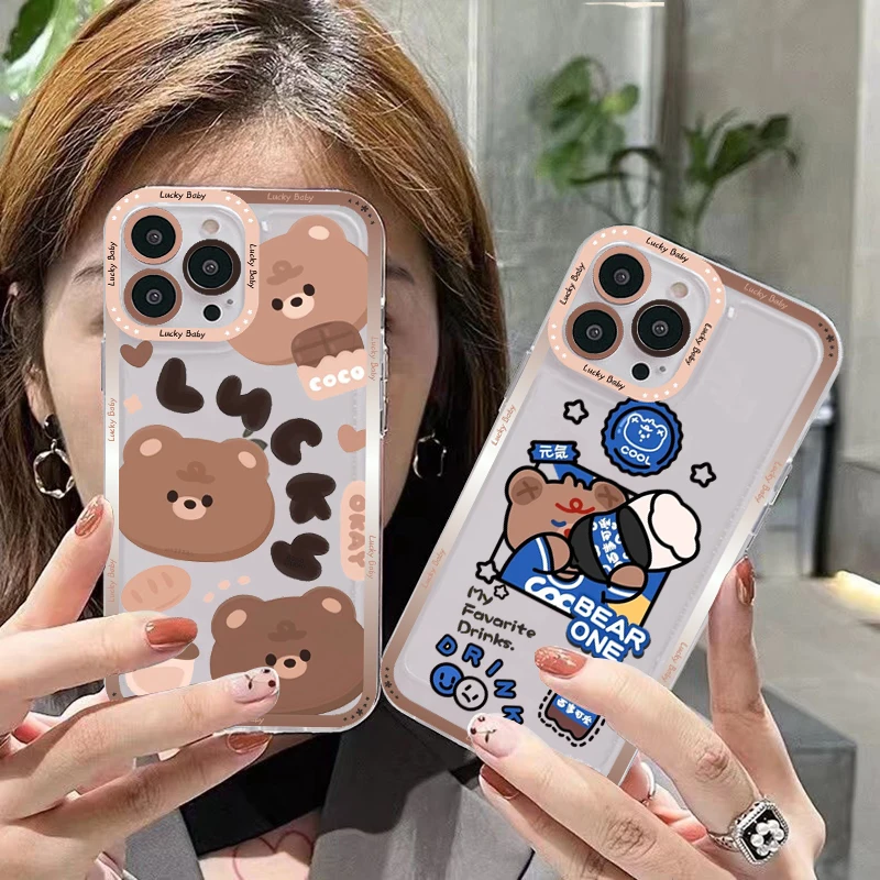 

Chocolate Cute Smile Bear Phone Case For IPhone 13 14 Pro Max XS XR 12 11 Pro 13 Mini 6 7 8 Plus Soft Clear Back Cover
