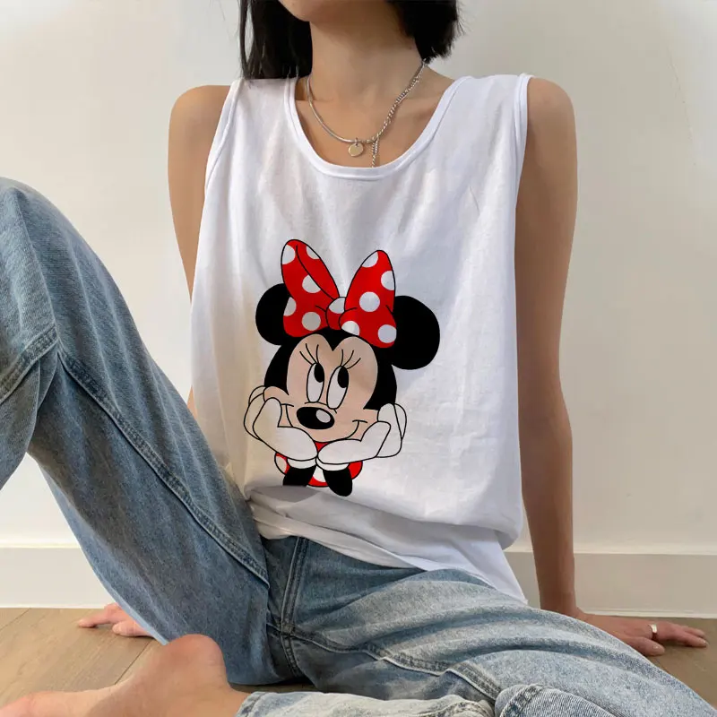 

Korean Fashion Disney Kawaii Mickey Minnie Mouse Graphic Harajuku Sleeveless Tank Tops Summer Clothes For Women Tops Plus Size