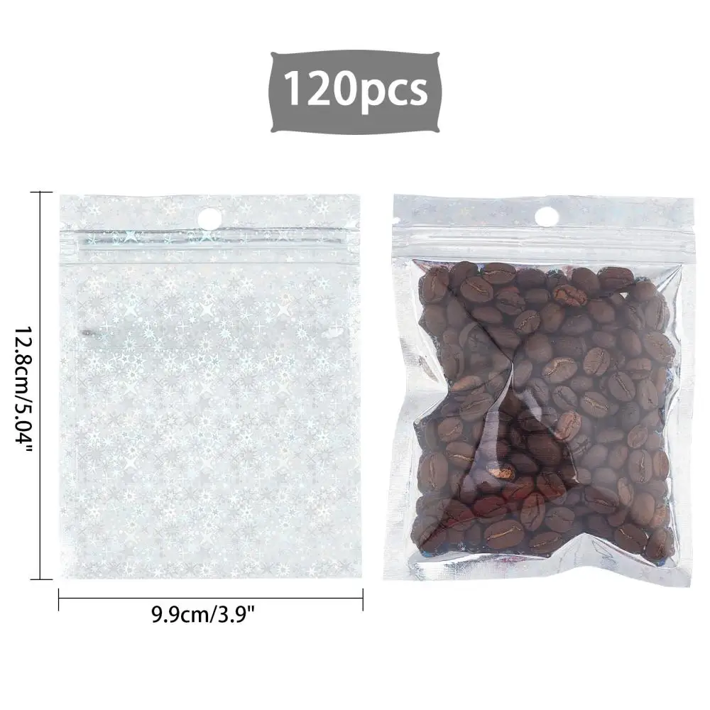 120Pcs Star Pattern Resealable Bags Clear Laser Plastic Zip Lock Bag Snack Coffee Beans Storage Party Gift Packaging Pouches