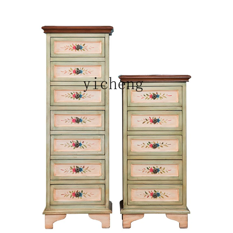 

XC Complete Set Living Room Storage Locker Bedroom Retro Color Seven Chest of Drawers Solid Wood Drawer High Cabinet