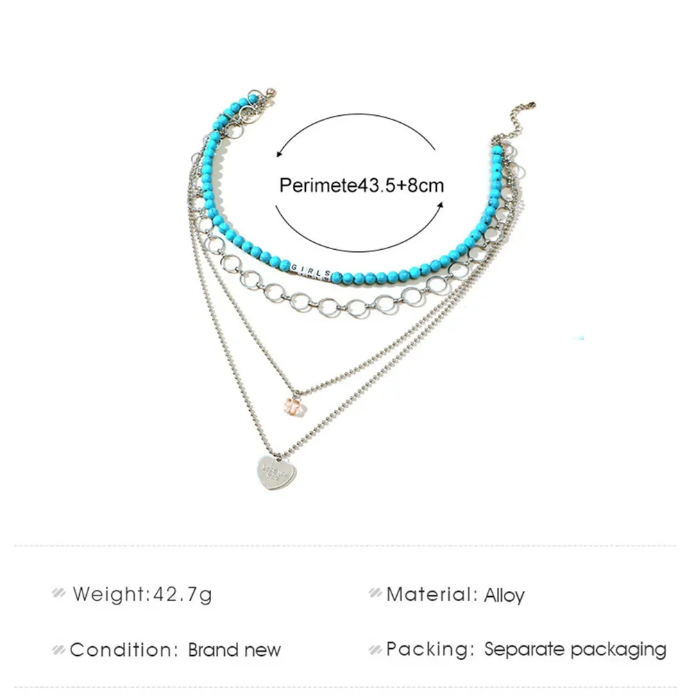 Чокер многоуровневый с буквами и бусинами Женский модное ожерелье-цепочка в