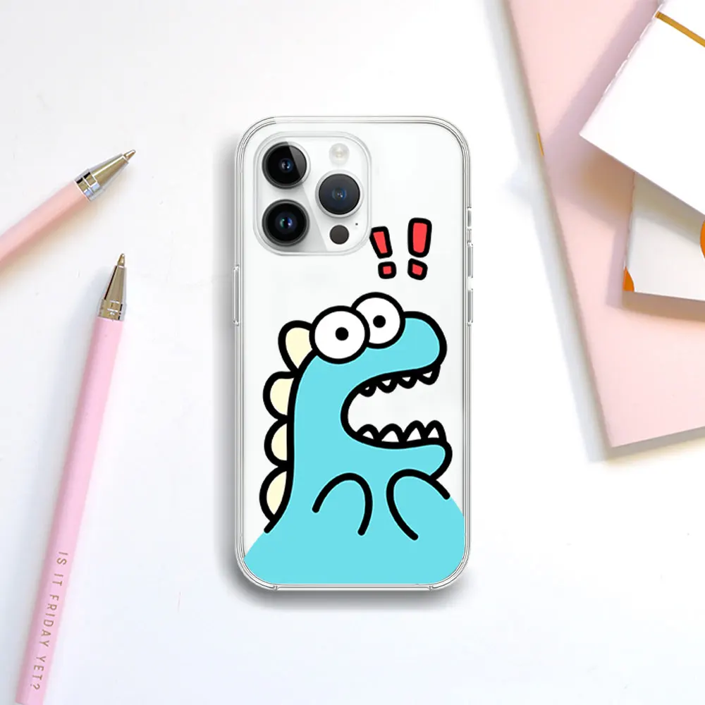 Прозрачный чехол с удивленным маленьким динозавром для телефона iPhone 12 11 14 13 15 16 Pro