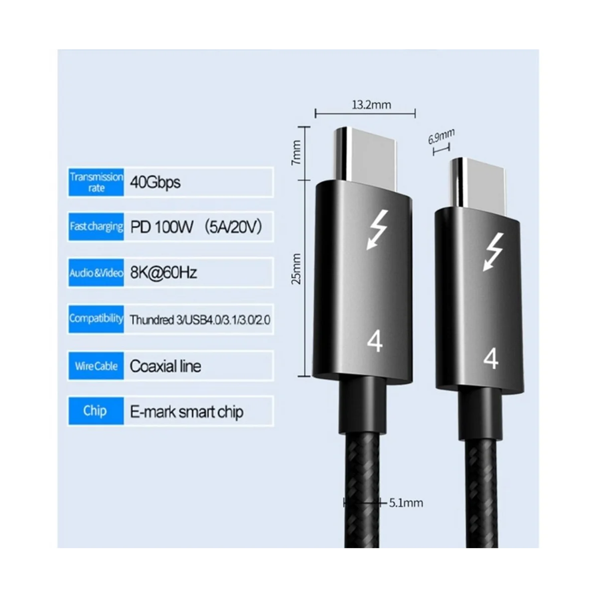 

Thunderbolt 4 Cable USB C 8K 60Hz Certified 40Gbps Fast Speed PD100W for Macbook Pro Acer USB 4 C422