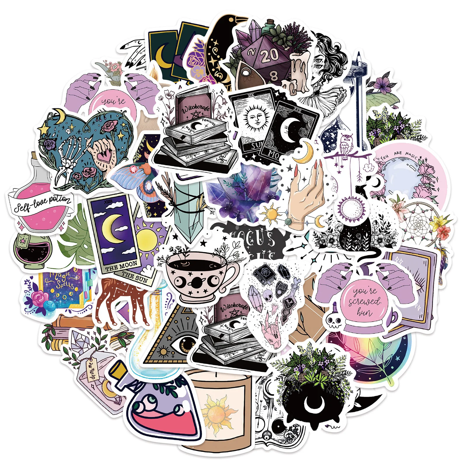 

Стикеры с рисунком ведьмы в стиле бохо, 10/25/50 цветов