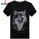 Футболка JFUNCY мужская оверсайз с коротким рукавом, топ с графическим принтом волка в стиле Харадзюку, свободная хлопковая рубашка, одежда на лето