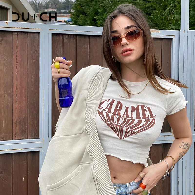 

CU-CH Y2K Fashion Letter Print Fairy Grunge Summer E-girl White Crop Tops Slim Streetwear Harajuku Goth Short Sleeve T-shirts