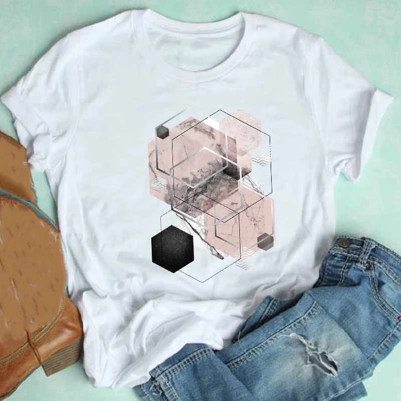 

Fashion Women T Shirt Short Sleeve Cute Geometric Print T-shirt Female Aesthetic Tops Tee Women Summer Tshirt Clothes Ladies Tee