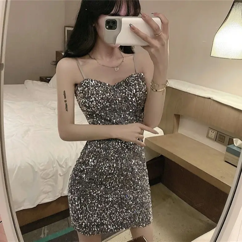 

Glitter Halter Dress Female Autumn Winter 2022 New Temperament Everything Matching Base Outside To Wear a Hip Sexy Slim Dress