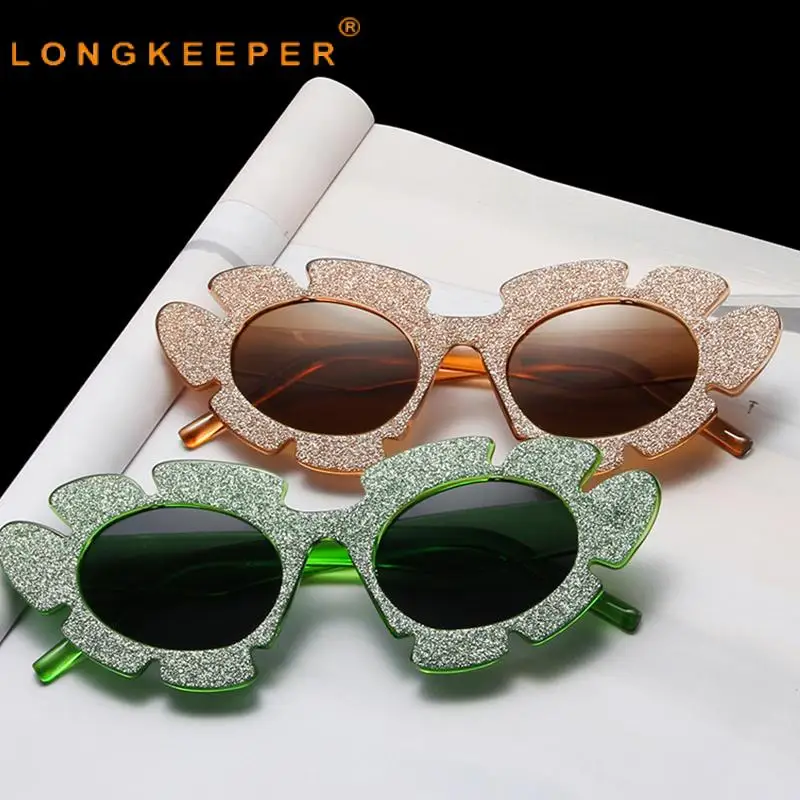 

Солнцезащитные очки Long Keeper женские, кошачий глаз, с цветами, брендовые дизайнерские, яркие трендовые блестящие, с УФ-защитой