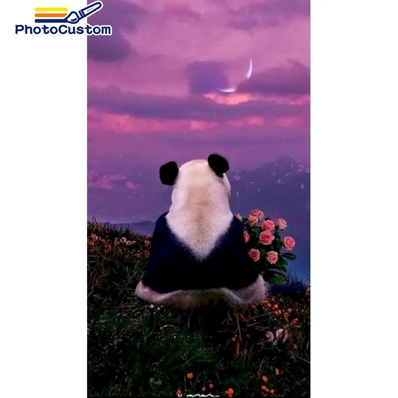 

PhotoCustom Frame Painting By Numbers Kits Panda Animals Modern Drawing Coloring By Numbers Acrylic Paint For Home Decor