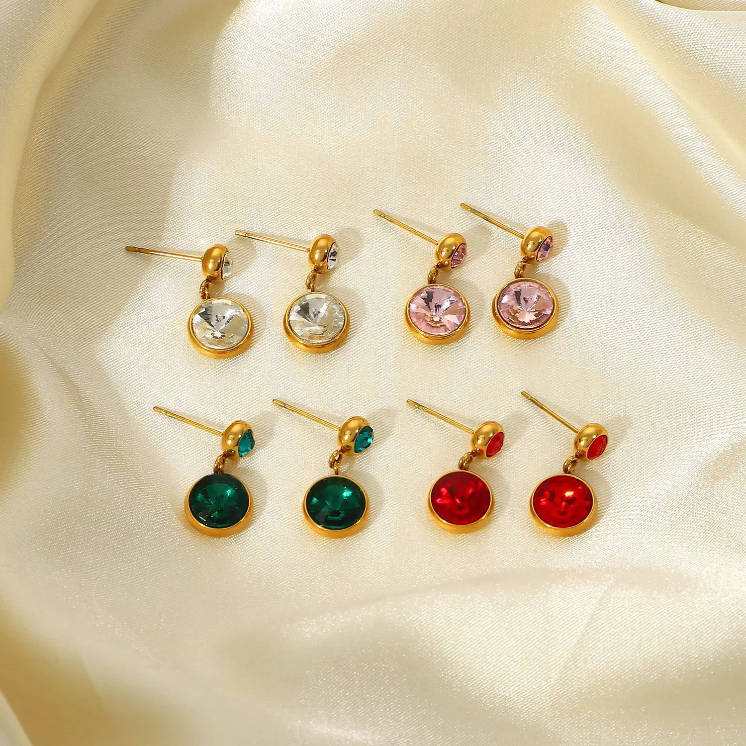Stainless Steel PVD 18K Gold Plated Tarnish Waterproof Colorful Crystal Dropping Earrings For Woman Jewelry Wholesale Trendy