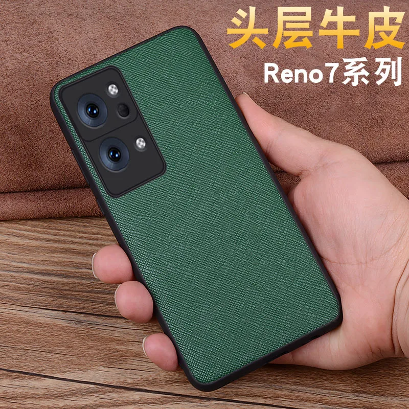 

New Luxury Genuine Leather Magnetic Cross Twill Cover Mobile Phone Book Case For Oppo Reno 7 Reno7 Pro + Plus Phone Cases Funda