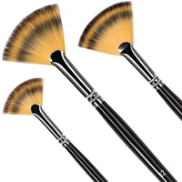 3pcs fan brushes set soft anti shedding nylon hair birch wooden long handle artist paint brush for acrylic watercolor painting